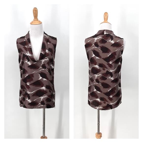 GUCCI Sleeveless Printed Silk Top Womens IT40 US S 4 Brown Scoop Neck Blouse - Picture 1 of 15